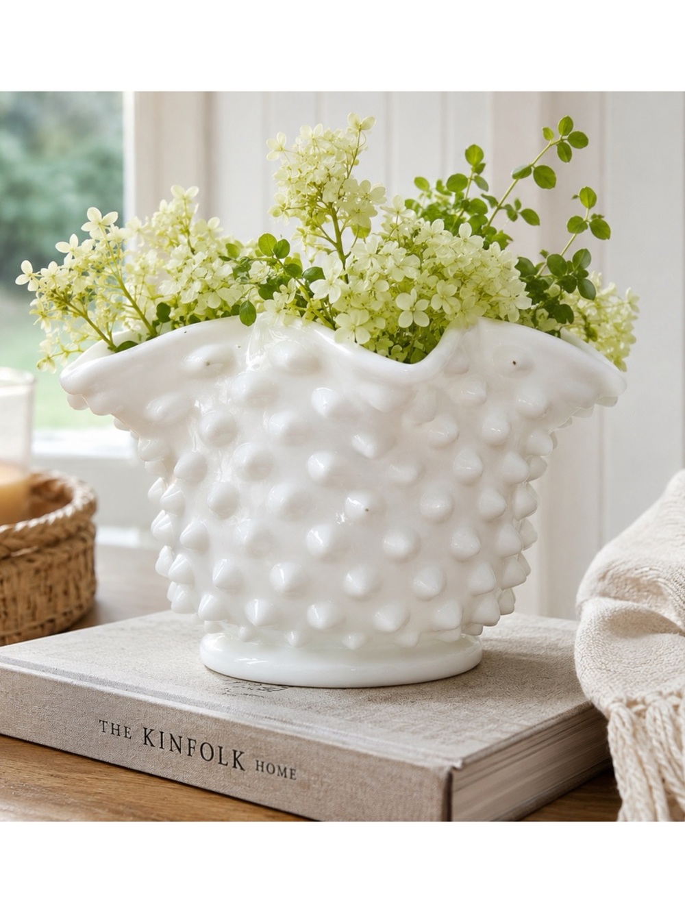 Vintage White Milk Glass Hobnail Bowl